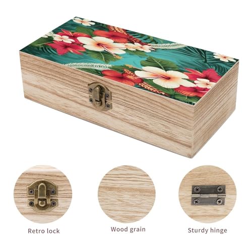 Coffre de rangement bois avec couvercle fleurs hawaïennes vert - 4