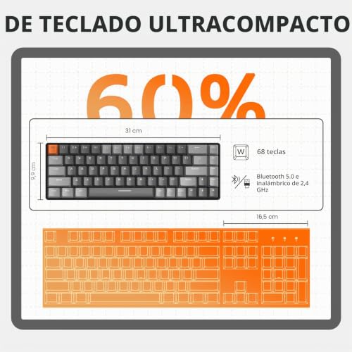 Teclado mecánico inalámbrico de 68 teclas gris oscuro K68 layout americano 6