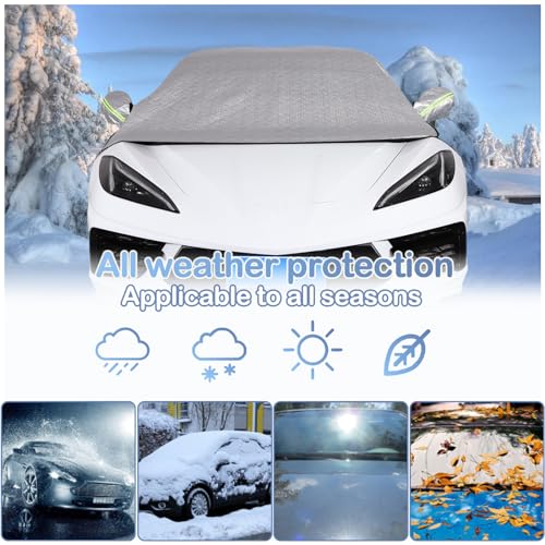Image of For 2020-2023 Corvette C8: 1-Piece Windshield Sun Shade & Snow Cover - Compatible, Silver | Premium Protection, Easy Installation | Keep Your Car Cool in Summer, Snow-free in Winter | Perfect Fit