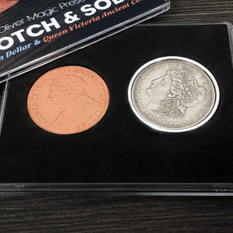 SUMAG Scotch and Soda Magic Tricks (Morgan Dollar and Queen Victoria Ancient Coin) Close up Illusions Mentalism Gimmicks Props