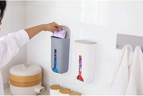 Miniatura 4 de Cabilock Organizador de bolsas de plástico para montaje en pared, dispensador de bolsas de comestibles gris montado en la pared, organizador