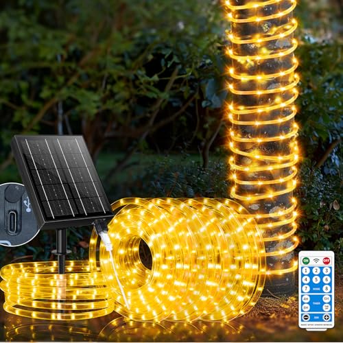 JULRJLIG Solar Rope Lights 165ft 600LED Outdoor Tube Lights with 2400mAh USB Rechargeable IP67 Waterproof Timer 8 Modes Dimmable Twinkle Fairy String Light for Tree Fence Pathway Pool Christmas