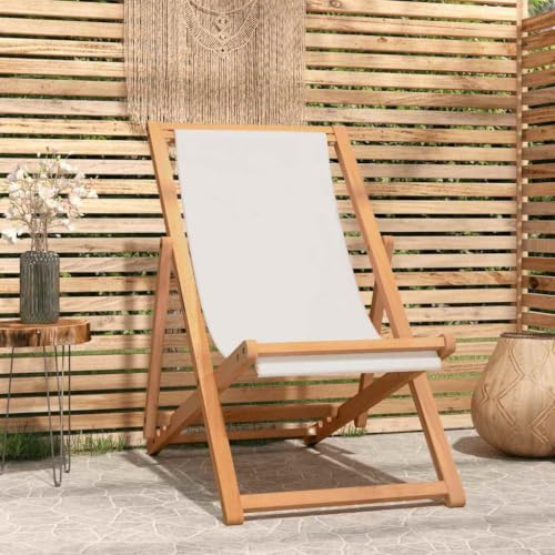 zylophax Chaise de terrasse en Teck 56x105x96 cm Couleur crème avec Dossier inclinable Pliant pour Jardin extérieur Balcon Patio Piscine Camping Confort Durable