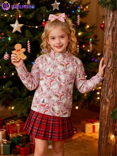 Image of WELAKEN Girls Sweater Colorful Patterned Crewneck Long Sleeve Knit Pullover