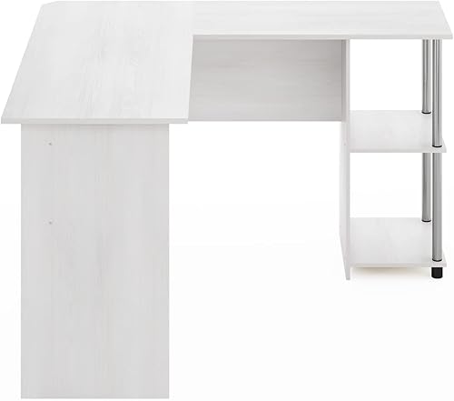 Miniatura 60 de Furinno Abbott - Escritorio para computadora en forma de L con estantería de tubos de acero inoxidable, americano/cromado 2-Roble