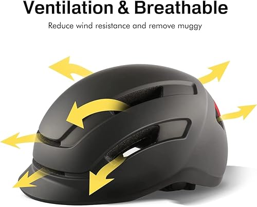 Miniatura 3 de Besmall Casco de bicicleta para hombres, mujeres y adultos con luz trasera LED, casco de ciclismo ajustable para viajes urbanos, cascos de bicicleta