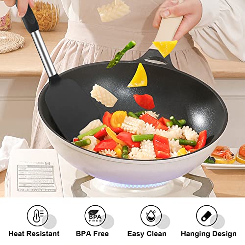 Silicone Cooking Spatulas and Spoons, 4 Pack Heat Resistant Silicone Cooking Utensils Set, Non Stick Large Kitchen Silicone Spatula and Spoons for Cooking, Mixing, Serving, Draining, Black - Image 3