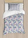 Ambesonne Lilac Duvet Cover Sets, Colorful Lilac Flowers Budding Efflorescence Season Soulful Spring in The Country, Bedding Set with 2 Duvet Covers & 4 Pillowcases, 2 Pack Queen Size, Multicolor