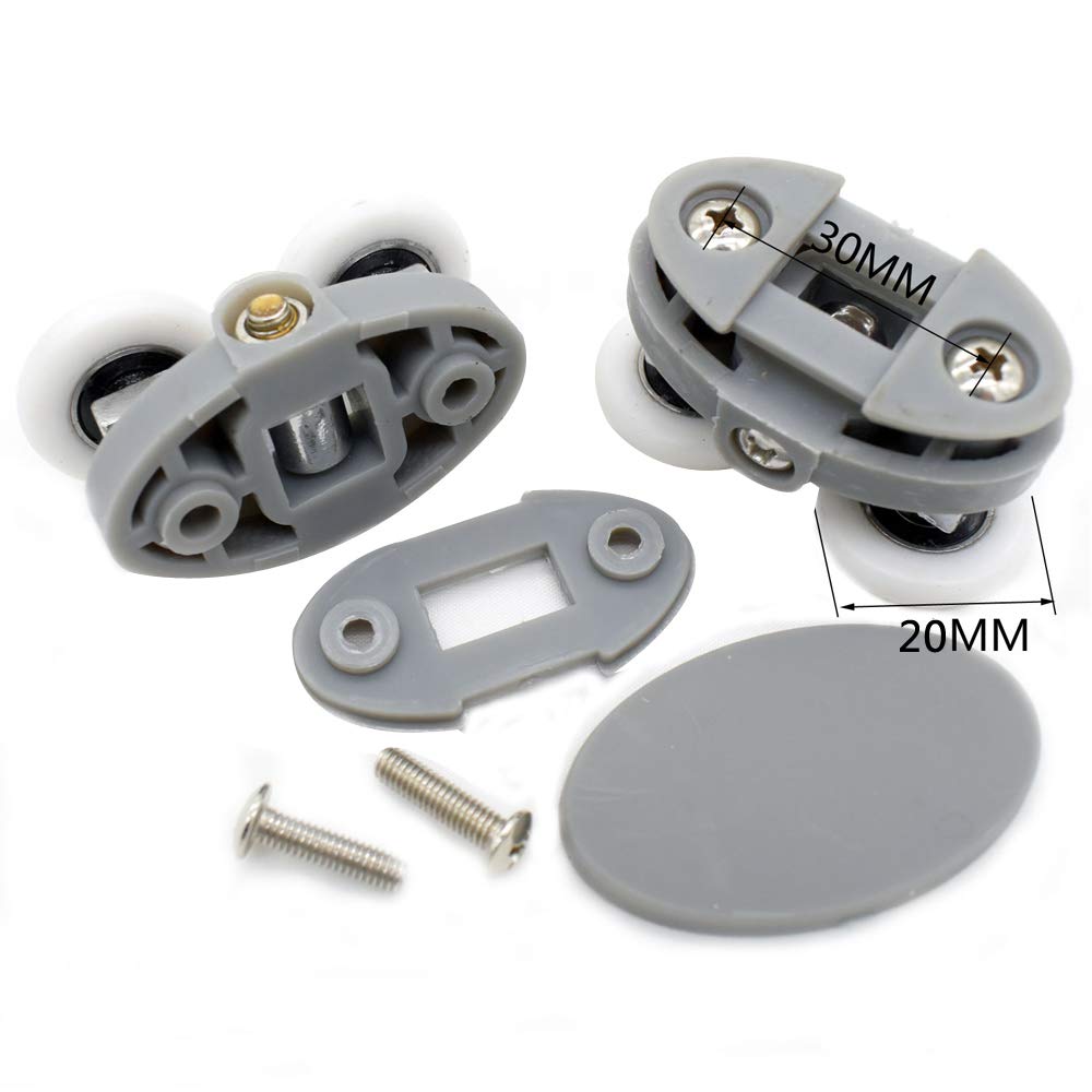 Lot de 4 roulettes doubles pour porte de douche - Diamètre : 20 mm - Distance : 30 mm