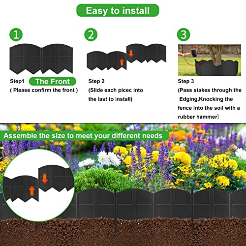 20Pcs Garden Edging Border No Dig Landscape Edging Lawn Garden Fence Edgings Decorative Landscape Border 20Ft Landscaping Edging With 20 Stakes For Lawn Garden Flower Bed,The Yard,Lawn Edging（Black #TOP1