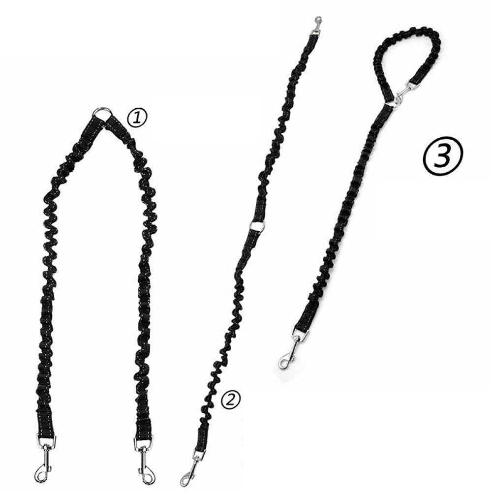 Hundeleine, Doppelte Hundeleine, rote Hundekoppelleine, doppelte, Bungee-elastisch, Zwei Hundeleinen-Splitter