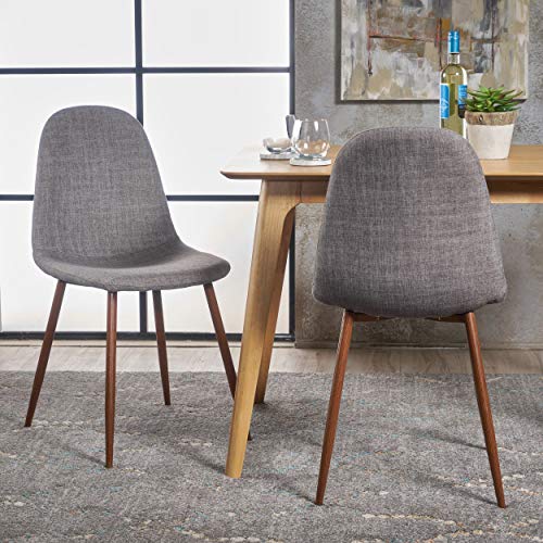 Christopher Knight Home Raina Mid-Century Modern Fabric Dining Chairs With Wood Finished Metal Legs, 2-Pcs Set, Light Grey / Dark Brown #TOP17