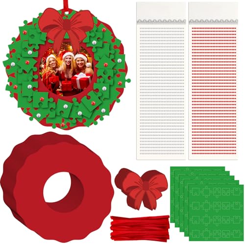 Poen 24 Set Christmas Wreath Crafts for Kids Puzzle Piece Wreath Craft Kits Picture Frame Ornament Xmas Holiday Hanging Ornament Kits DIY Party Decoration Fun Home Activities