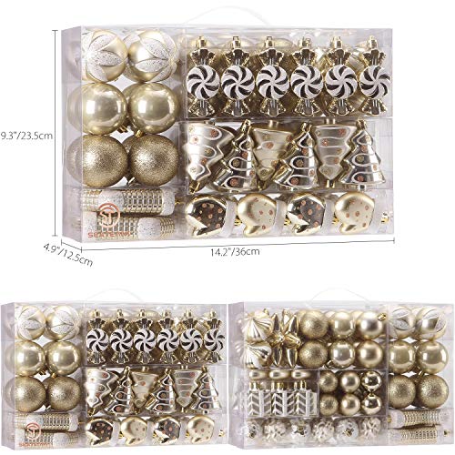 Sea Team 77-Pack Assorted Shatterproof Christmas Balls Christmas Ornaments Set Decorative Baubles Pendants With Reusable Hand-Held Gift Package For Xmas Tree (Gold) #TOP1