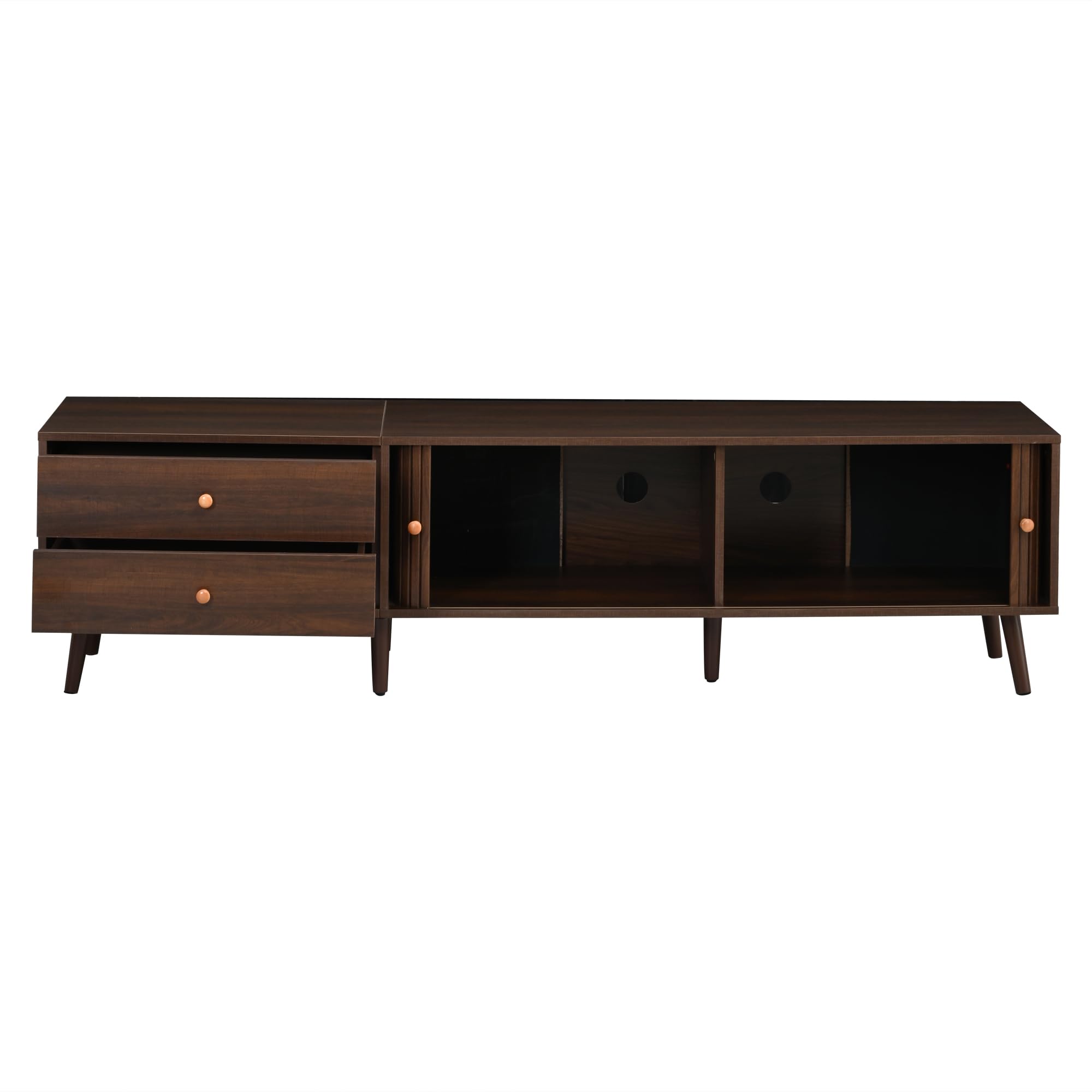 Mueble para TV de 180 x 40 x 46,5 cm, efecto nogal, con dos cajones, dos puertas enrollables y 7 patas. Adecuado para televisores de hasta 80 pulgadas. Mueble bajo, armario de salón, soporte