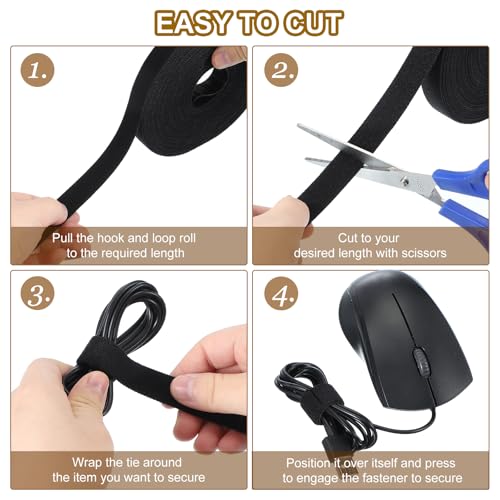 Image of PATIKIL 0.4IN x 33FT Hook and Loop Tape, 2 Pcs Double-Sided Nylon Strips Reusable Cable Ties Roll Multi-Purpose Cord Management Tape Wrap Fastener for Home Office, Black