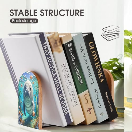 Sujetalibros de manatí de madera resistente para evitar la caída de libros pesados 8