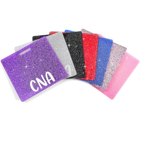 KFHENSOMR 7pcs Glitter CNA Badge Buddy, 7 Colors Nurse Badge Buddy Card Holder, Horizontal ID Identification Tags Nursing Accessories for Doctor Hospital Worker Medical Assistant Gifts
