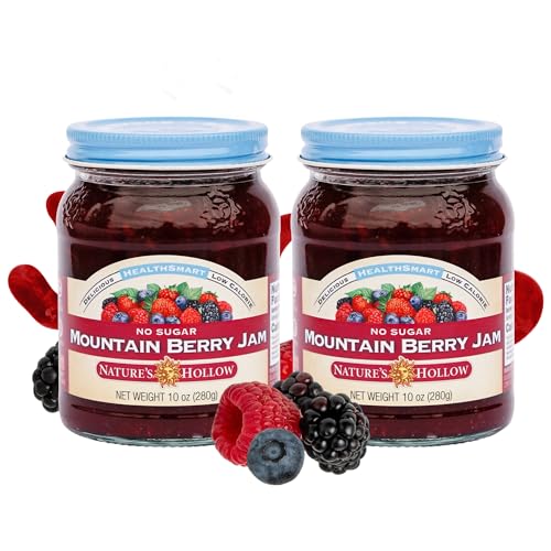 Nature's Hollow Mountain Berry Jam: Sugar Free Jam and Preserves, Low Cal, Non GMO, Keto Jam, Vegan, Gluten Free, and Diabetic Friendly - Sugar Free Jelly - 10oz Pack of 2