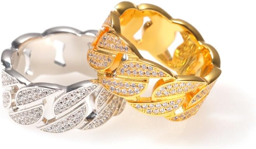 14K Gold over S925 Sterling SIlver Moissanite Cuban Ring, Sleek Matching Band for Couples, Fashion-Forward Statement Jewelry