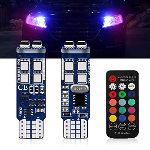 Teguangmei 2 X T10 W5W 168 194 Bombilla LED 10SMD 3535 Luz de Marcador Lateral en Forma de Cuña Interior del Coche,con Control Remoto RF,Para Luz de Techo,Luz de Matrícula,Luz de Lectura Cover