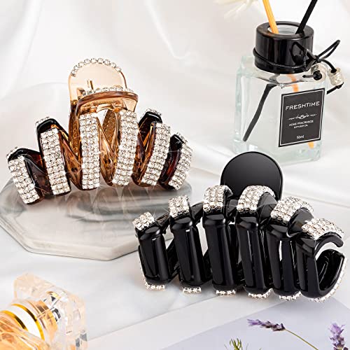 Noverlife 2Pcs Rhinestone Hair Claw Clips For Women, Crystal Hair Catch Barrette Acrylic Jaw Clamp For Thick Hair, Fancy Rhinestone Claw Hair Clips, Large Bling Hair Clamps Strong Hold Hair Barrettes #TOP1