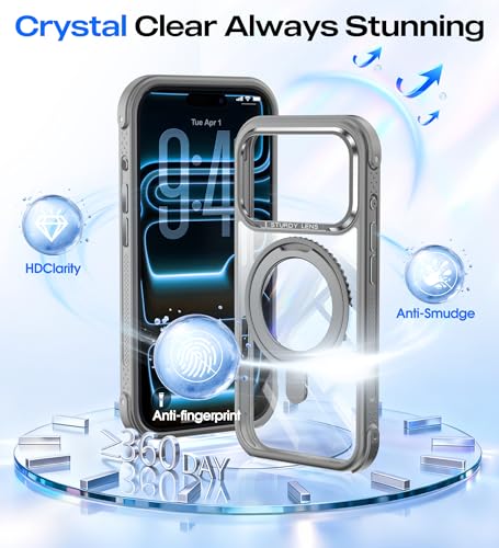 Coque iPhone 17 Pro MagSafe DASFOND transparente avec support rotatif gris - 3