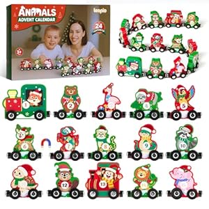 train advent calendar 2025 toddlers kids, 24 days wooden animals train set, christmas advent calendar train countdown gifts for kids toddlers boys & girls, fun montessori train set xmas holiday gifts