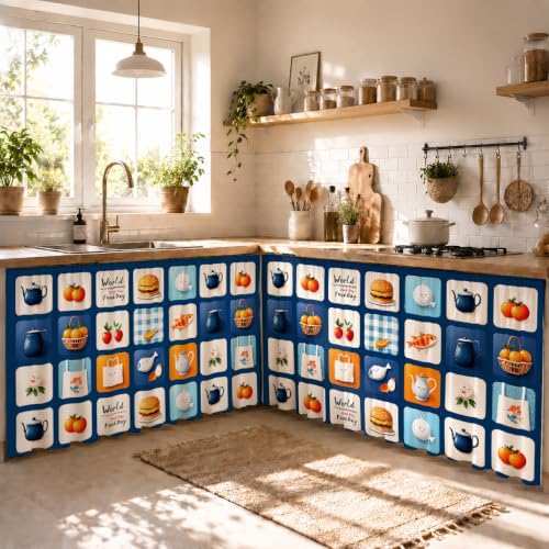 Image of Premium Printed Kitchen Sink Curtain | Washable & Dustproof Rod Pocket Counter Skirt | Perfect for Any Sink,Counter | Multicolor Cooking Theme for Home & Kitchen (150cm X 70cm) (2, Burger)