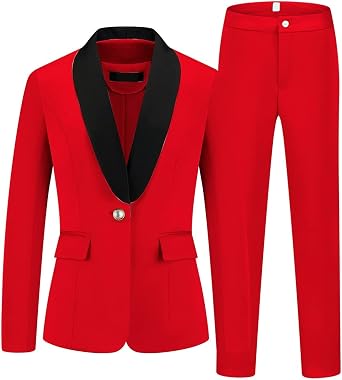 MODFUL Womens 2 Piece Business Suit Set One Button Solid Color Blazer Trouser Suit