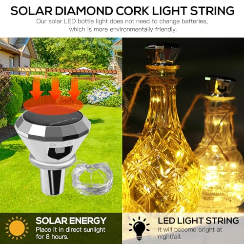 NAVESO Flaschenlicht Solar, 8 Stück LED Flaschenlichter, 2M 20 LED Flaschenlichterkette korken, Fee Lichterkette Flaschenkorken, Solar Lichterkette für Außen and Innen Deko für Party,Hochzeit,Warmweiß