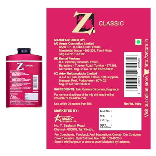 Image of Z magnetism for men Classic Deodorizing Talcum Powder for Men | Signature Woody & Musky Fragrance | Fights Body Odor & Ensures Long Lasting Freshness | Suitable for All Skin Types - 100g