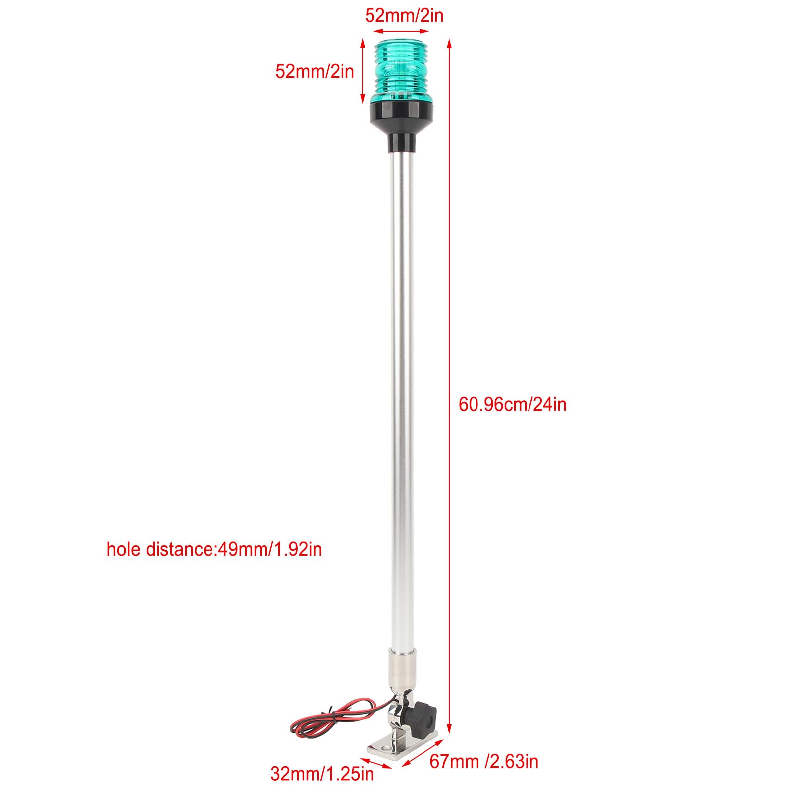 Luce Marina per Palo di Poppa a LED Stabile Base in Acciaio Inossidabile 316 Luce di Navigazione per Barca per Yacht da Pesca 24 "33 LED (verde)