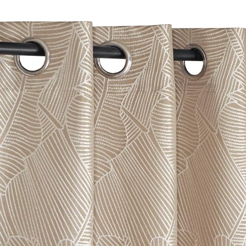 Atout Ciel Rideau Jacquard Végétal à œillets 140x240cm prêt a Poser, Beige