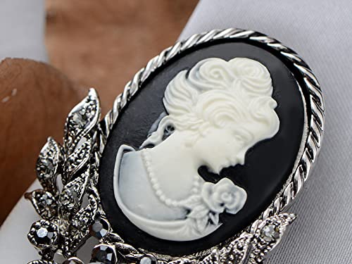 Image of Alilang Vintage Inspired Crystal Rhinestone Victorian Lady Cameo Brooch Pin Maiden Flower Pendant