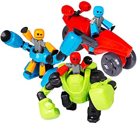 StikBot Zing Megabots 3 Pack, Complete Set of 3 Poseable Action Figures and Mega Vehicles, Turbo Cycle, Knockout and Avalanche