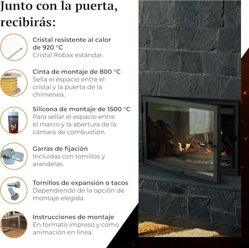 Miniatura 5 de Puerta De Horno De Chimenea Con Cristal Para Hornos De Pizza Y Acero Para Caldera. Apertura: Derecha Tirador A La Izquierda. Ventana Grande. 80x50cm
