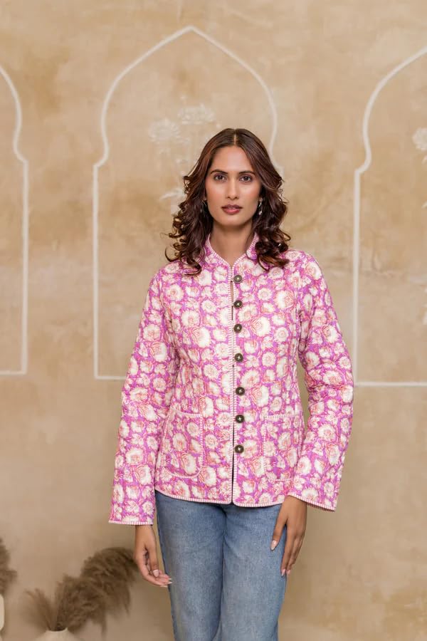 Image of Jackets for women | Cotton Quilted Reversible Short Jacket | Double Sided Warm Outerwear Coat for women |Jacket for women winter wear