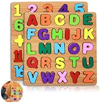 UIHRLM 2PCS Wooden Alphabet Puzzle Number Jigsaw Set, Toddler Numbers & Letters Learning Jigsaws, Colorful Wood ABC Number Blocks Puzzles Early Education Toys for 3 4 5 Year Old Girls Boys Gifts