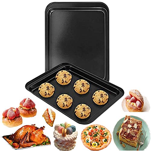 EALEK Small Baking Sheet 2 Pack 9.5 x 7 Inch, FDA Nonstick Toaster Oven Tray, Dark Grey, Small Cookie Sheet for 1 or 2 Person