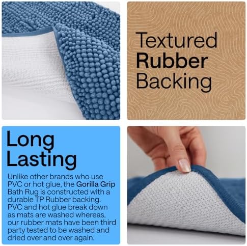 GORILLA GRIP Bath Mat, Thick Soft Absorbent Chenille Floor Mats, Rubber Backing Bathmat, Quick Dry Rug, Machine Washable Rugs for Shower and Tub Floors, Bathroom Accessories Decor, 61x43 cm, Blue - 2