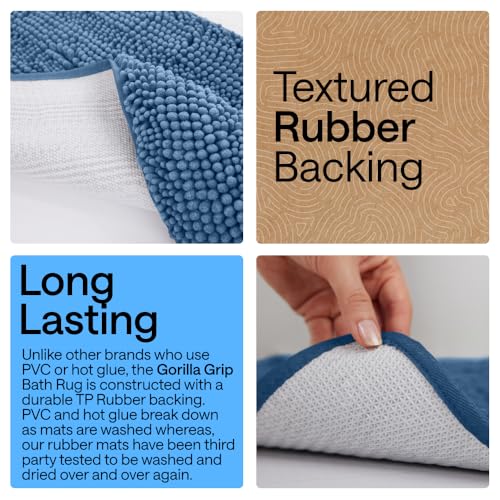 Image of Gorilla Grip Original Luxury Chenille Bathroom Rug Mat, 60x24, Extra Soft and Absorbent Shaggy Rugs, Machine Wash Dry, Perfect Plush Carpet Mats for Tub, Shower, and Bath Room, Blue