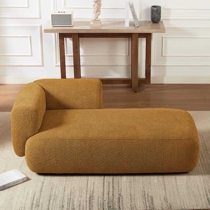 Image of Boucle Fabric Upholstered Samuel Diwan, Couch, Chaise Lounge, Settee, Sofa, Chaise Lounge, Mustard