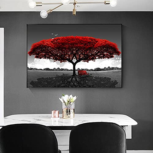 Peinture diamant grand arbre rouge pour contrer le stress avec l'art 5D