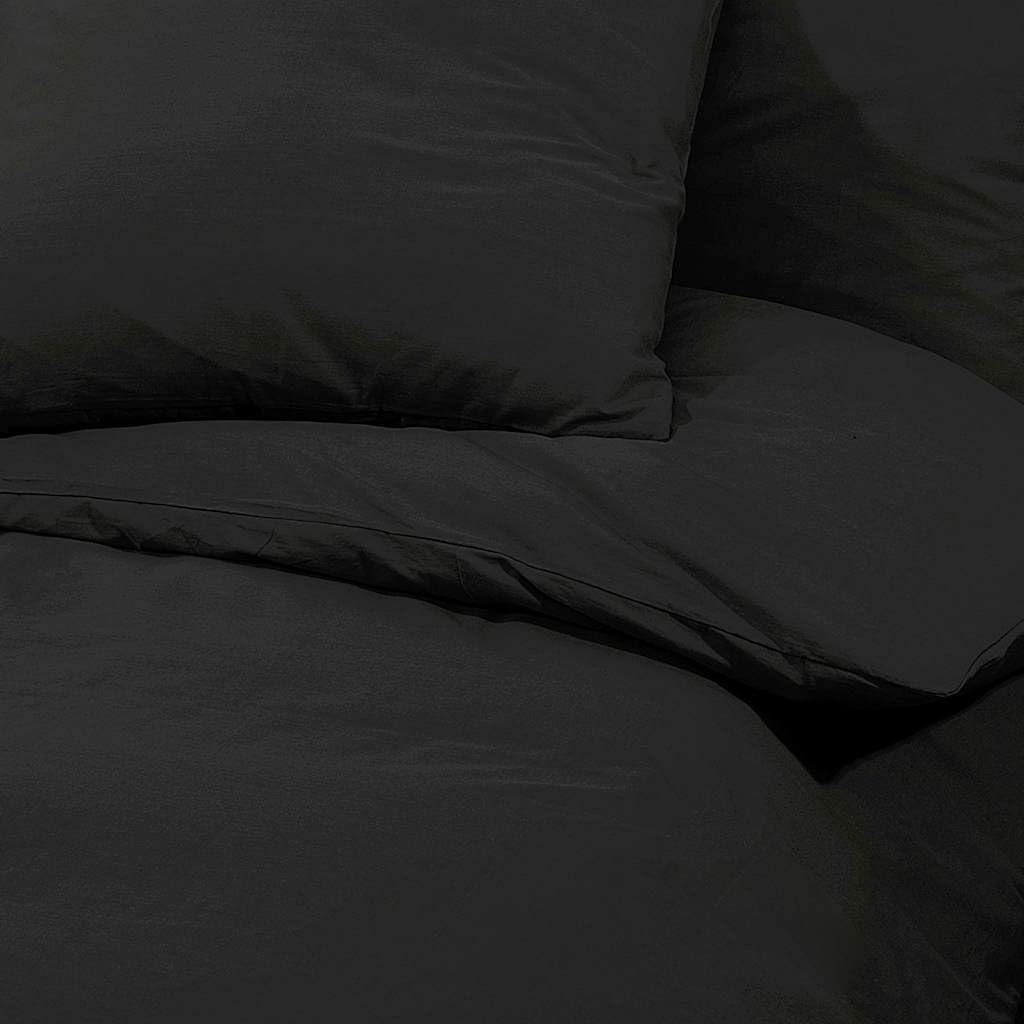 Bettwäsche-Set Schwarz 135x200 cm Baumwolle mit Kissenbezug 80x80 cm, pflegeleicht, atmungsaktiv, mit Knopfleiste, waschbar, ideal für Schlafzimmer, Gästezimmer, Sommer und Winter