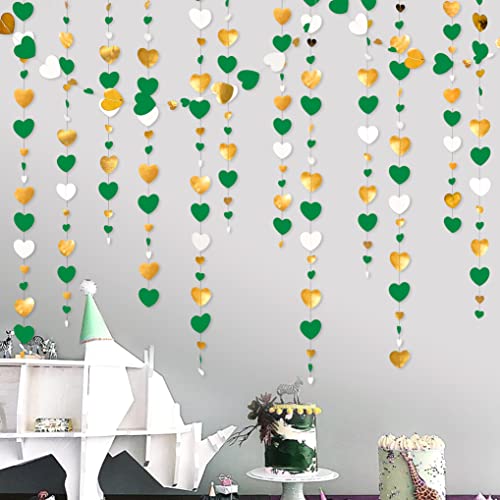 52Ft Green Gold And White Love Heart Garland Hanging Streamer Banner For Spring Summer Anniversary Valentines Day Engagement Wedding Bridal Baby Shower Birthday Mother's Day Party Decorations Supplies #TOP4