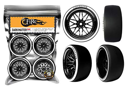 Firebrand Rc • Darkmatter-D29 On-Road Drift Wheels And D2, 2-Piece Drift Slicks, Smoker's Chrome (Set Of 4) 1:10 Scale Rc Wheels #TOP10