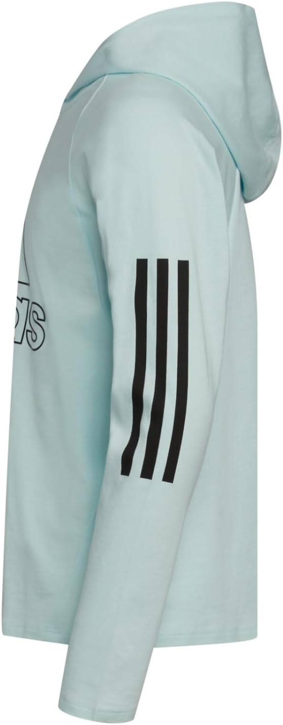 adidas Girls' Big Long Sleeve Hooded Graphic Tee, Alms Blue, Large