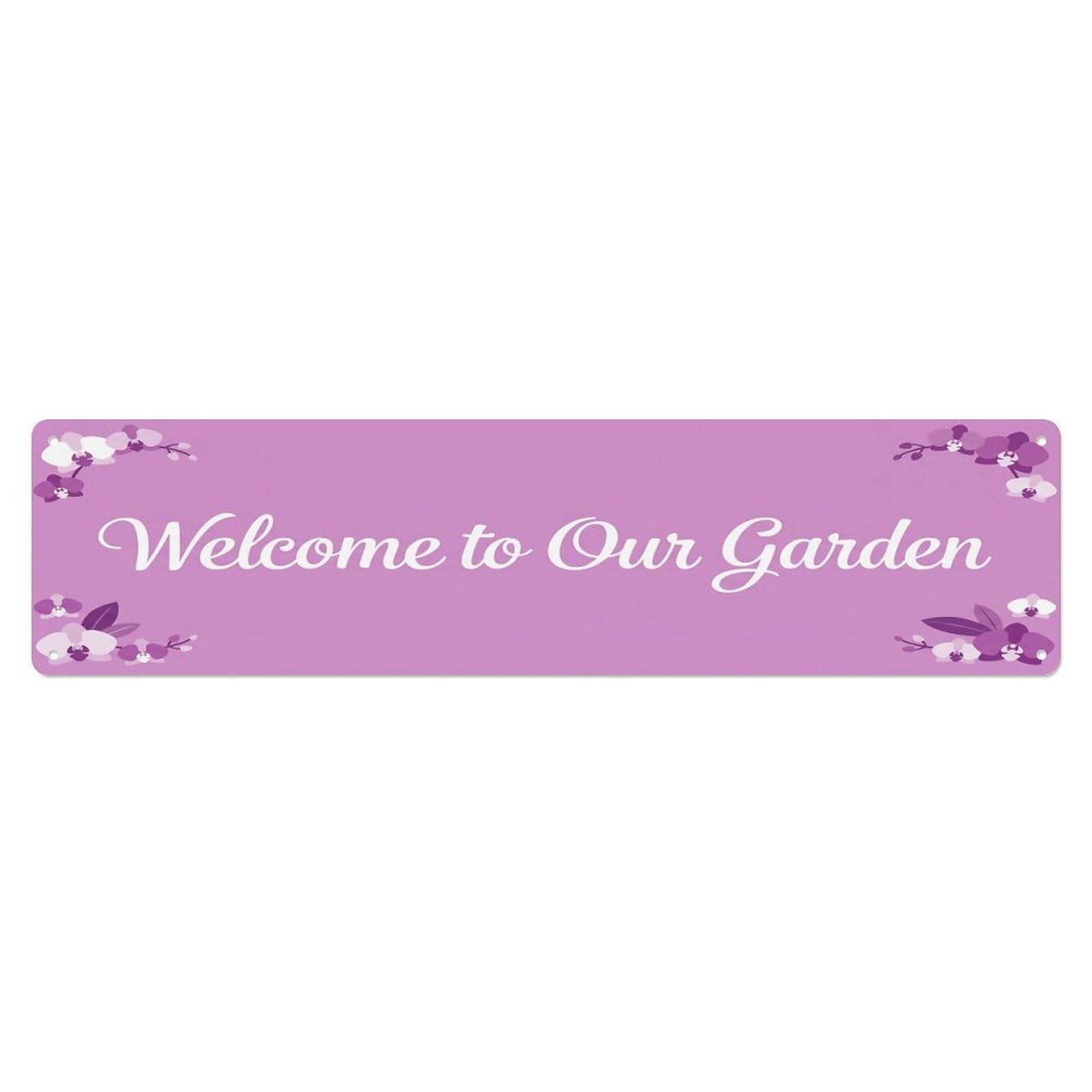Vintage Welcome to Our Garden Orchid Purple Metal Tin Sign