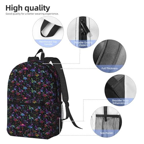 Neon Rainbow Flamingo Fashionable Daypack 17 Inches Zippers Backpack Double Shoulder Bag for Women Men3